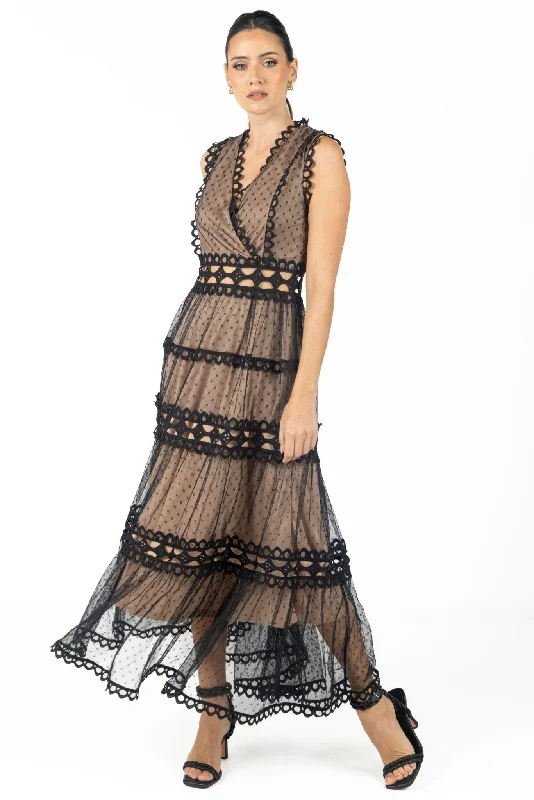 Laced-Up DressSerena Black Lace Maxi Dress