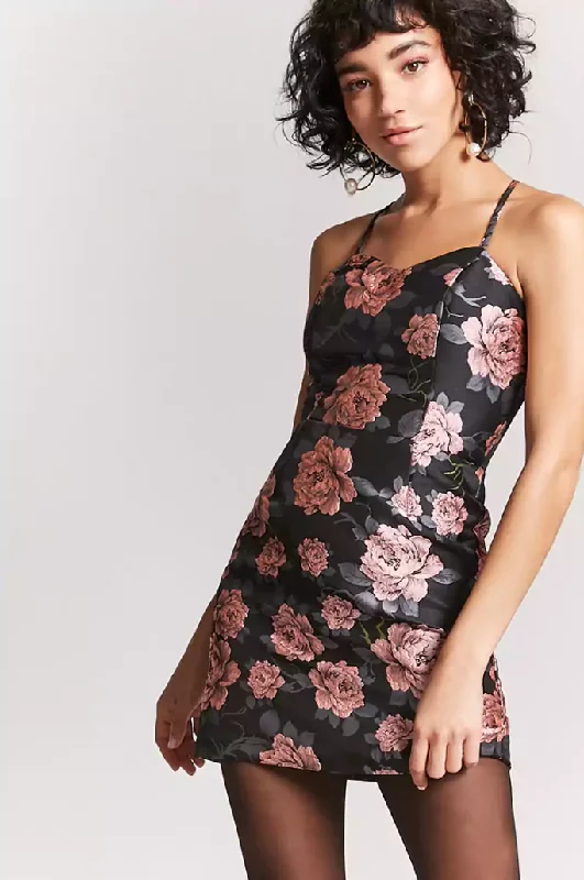 women's denim dressesM - ssb black & pink floral mini dress