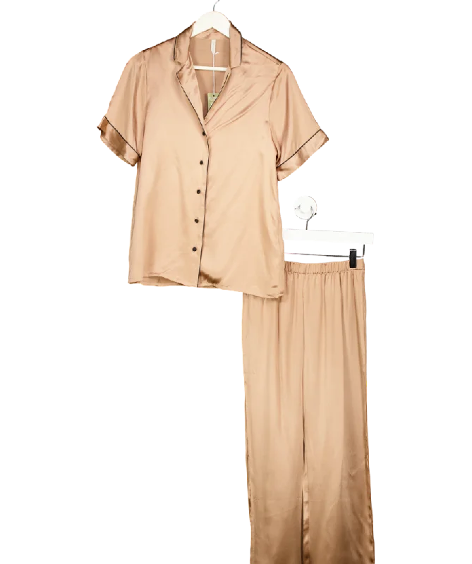 intimissimi Beige Stretch Silk Short Sleeve Shirt And Trousers Pyjamas UK S