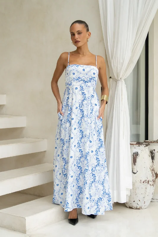 Glamour DressFiora Blue Floral Flared Maxi Dress