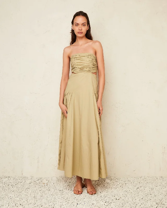 women's plus-size dressesKinley Light Olive Ruched Maxi Dress