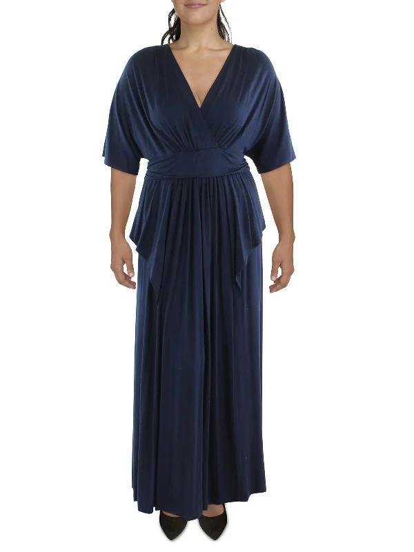 women's trendy dressesPlus Womens Knit V-Neck Maxi Dress