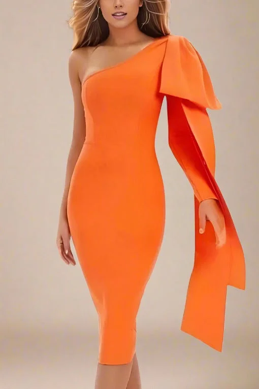 Glamour DressLela Long Sleeve Bandage Midi Dress - Apricot Orange