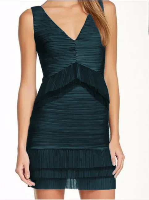 Tiered DressXS - bcbgmaxazria teal pleated ruffle mini dress