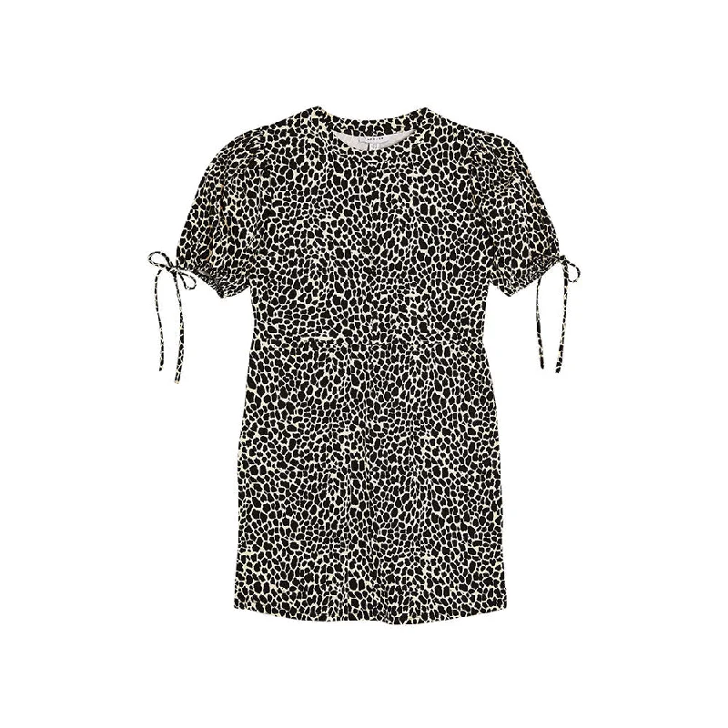 Flutter-Sleeve DressWomen's Leopard Print Puff Sleeve Mini Dress,Multi