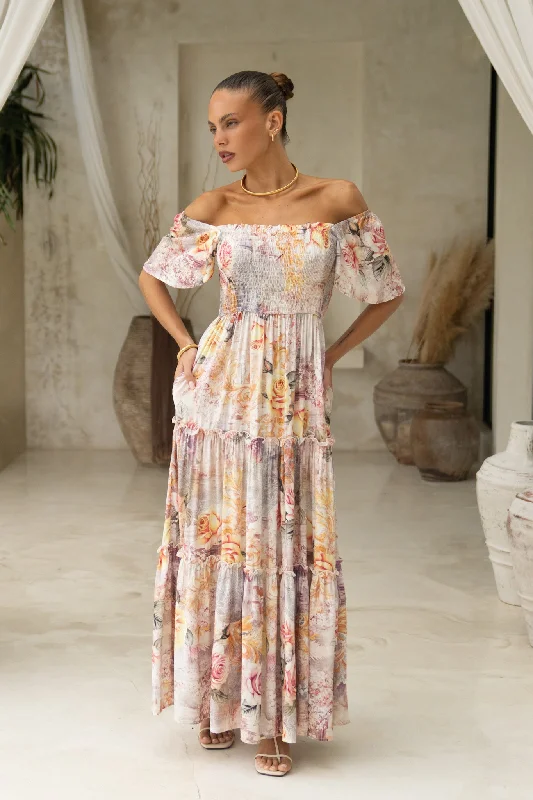 Ruffled Hem DressCarmella Pink Floral Tiered Maxi Dress