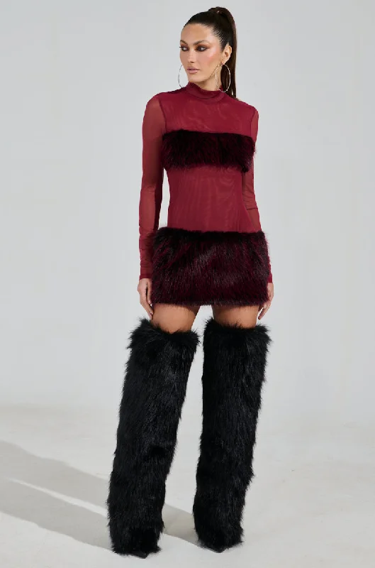 women's tall dressesZOEY MESH FUR MINI DRESS