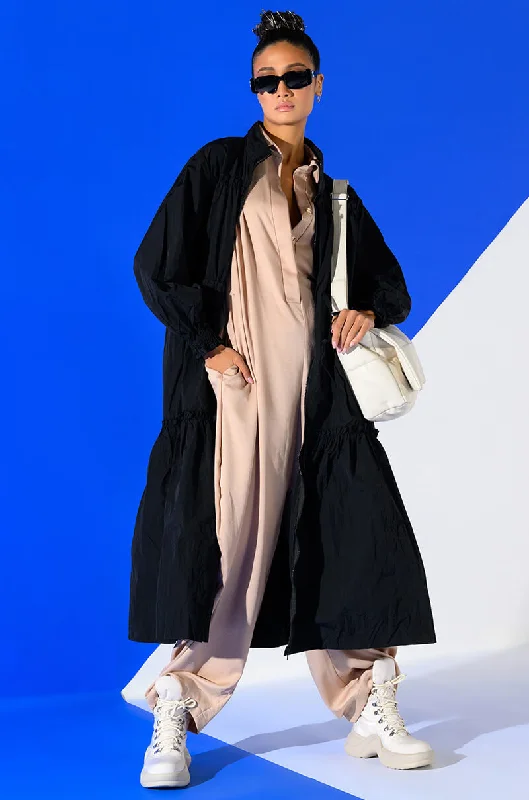 women's minimalist dressesSHOOT YOUR SHOT DRAWSTRING TRENCH MAXI DRESS