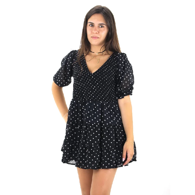 Sequined DressWomen's Polka Dots Ruffle Mini Dress,Black