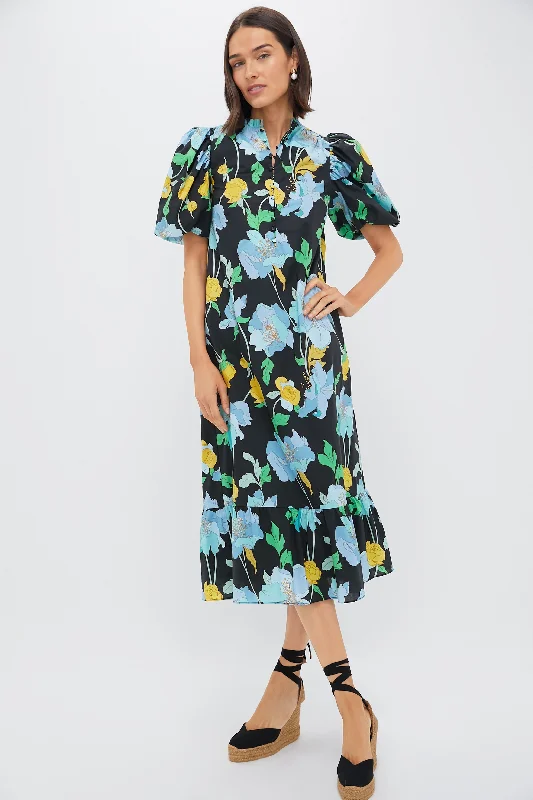 Pearl DressBlack & Airy Blue Floral Mimi Midi Dress