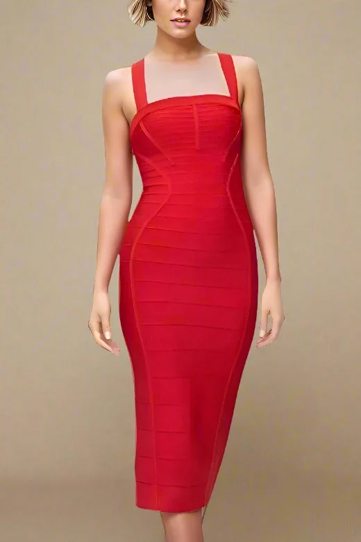 women's luxury dressesKendall Bandage Midi Dress - Lipstick Red