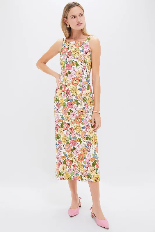 women's satin dressesFlower Heads High-Neck Midi Dress