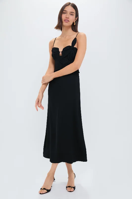 women's off-the-shoulder dressesBlack Flowered Bust Midi Dress