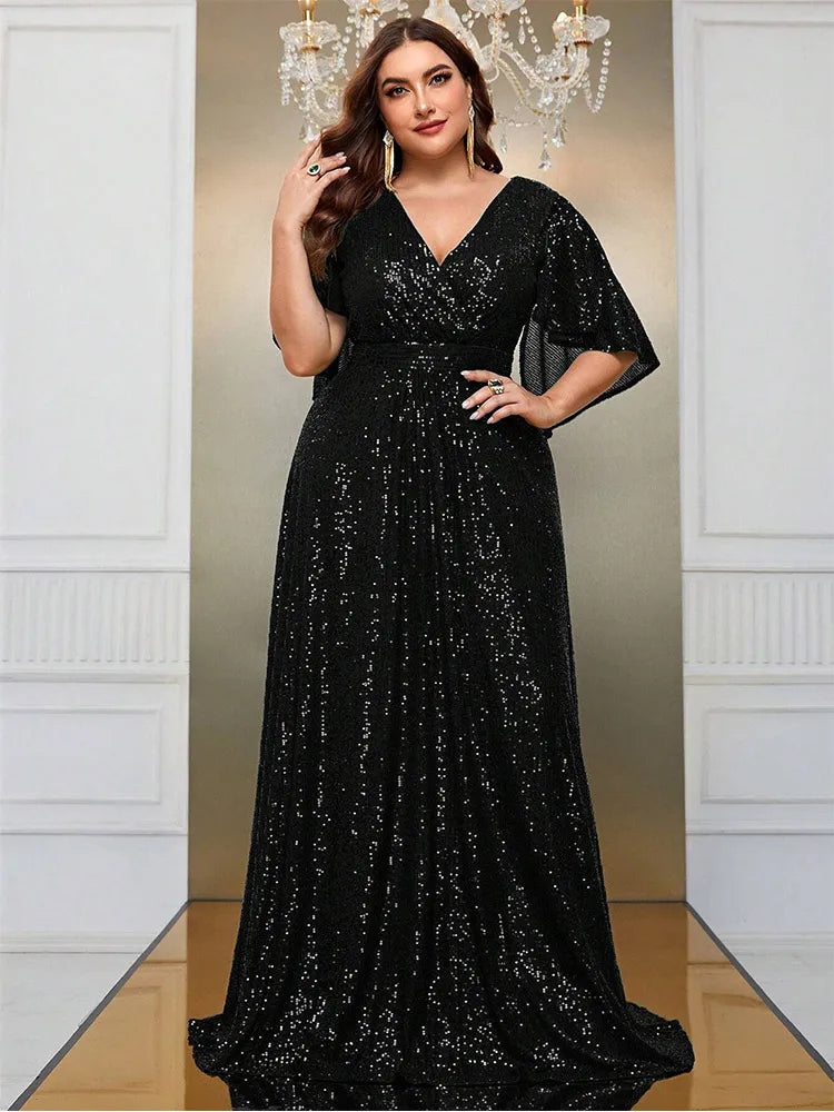 Glitter DressWomen's 7XL A Line Sequin Fashion Designer Maxi Long Dresses (Plus Size)