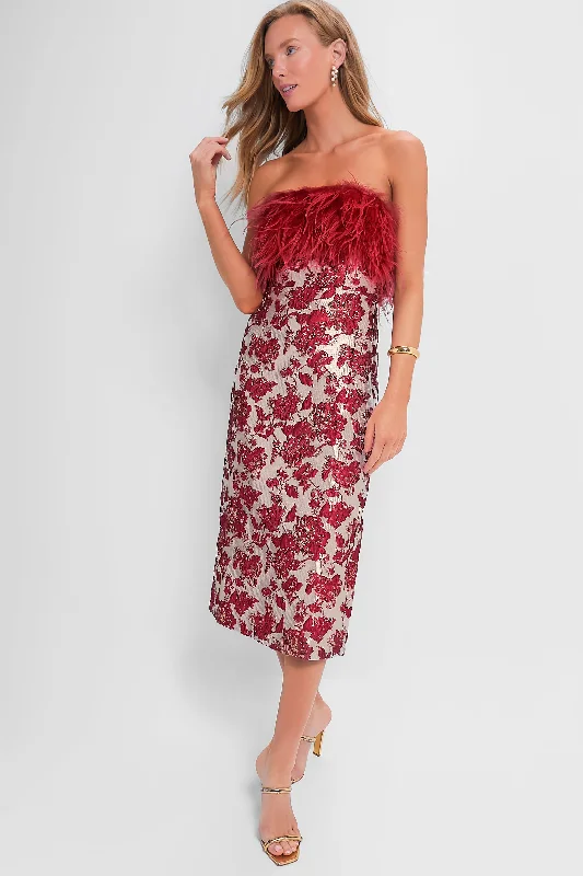 Petite DressRed Jacquard Feathered Reina Midi Dress