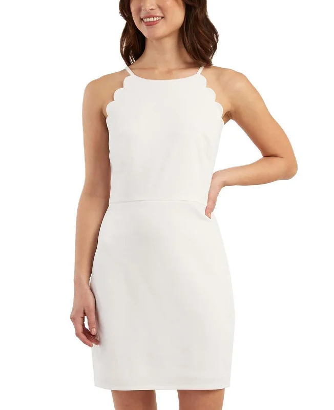 Sheath DressXXS - bcx white scalloped mini dress