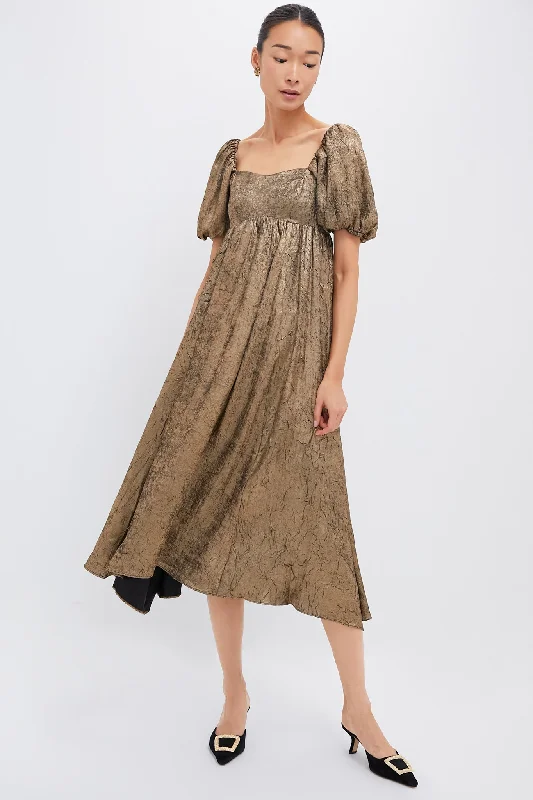 Long-Sleeve DressGold Shimmer Midi Dress