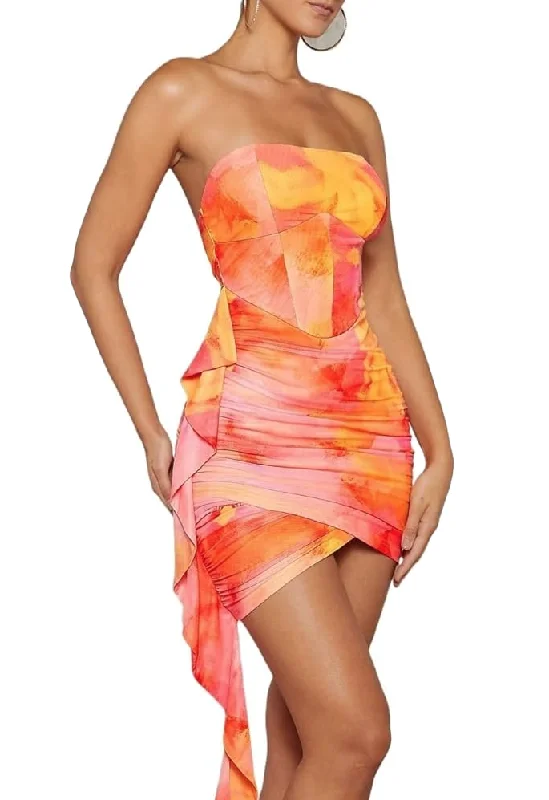 Bridesmaid DressS - ssb orange tie-dyed strapless corseted mini dress