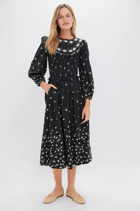 women's affordable dressesBlack Elizabeth Print Smocked Midi Dress