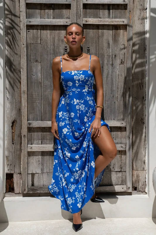 Ribbon DressLunaria Blue Floral Flared Maxi Dress