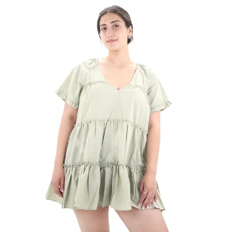 Ruffle DressWomen's Ruffle Oversize Mini Dress,Light Green