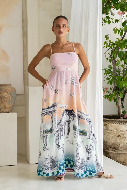 Glitter DressValora Pink Abstract Flared Maxi Dress