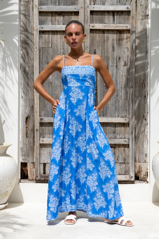 Floral DressMyrrah Blue Floral Flared Maxi Dress