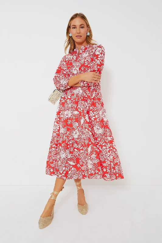 women's travel dressesRed Floral McCauley Midi Dress