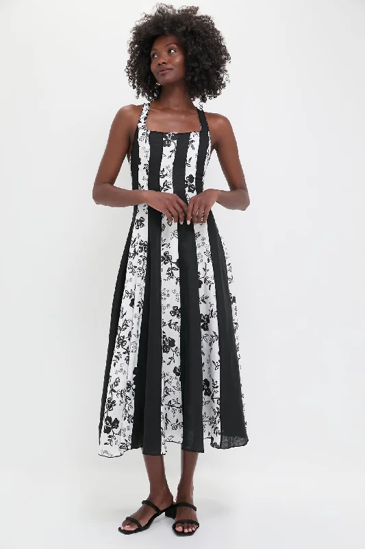 Asymmetric DressBlack and White Floral Linen Midi Dress