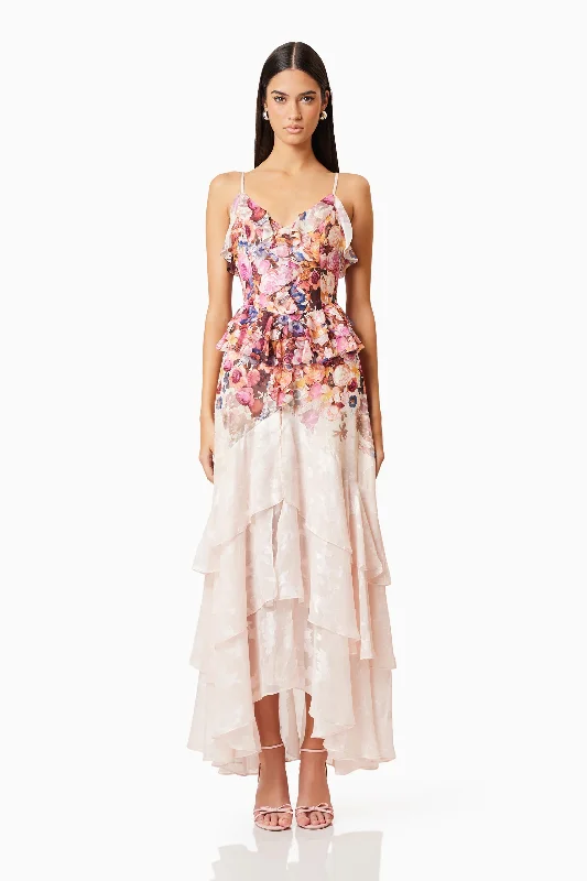 Velveteen DressPerla Frilled Maxi Dress in Floral