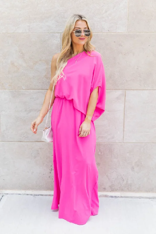 women's affordable dressesFound My Forever Pink One Shoulder Maxi Dress FINAL SALE