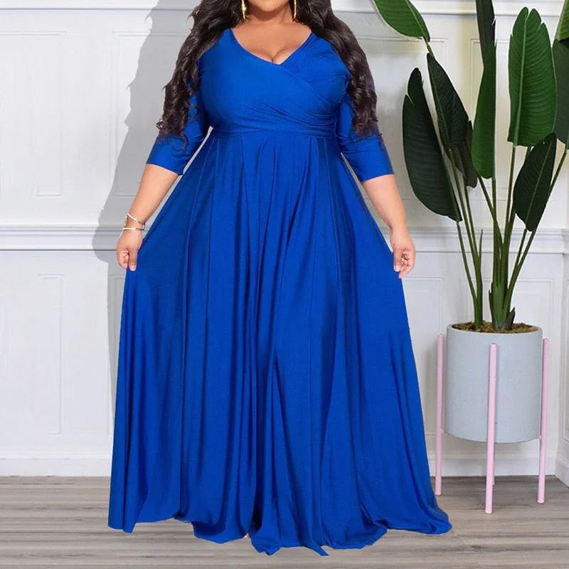 Designer DressWomen's Chiffon Overlay L-7XL Fashion Designer Maxi Long Dresses (Plus Size)