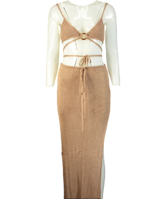 Flook The Label Beige Ziva Top & Ziva Skirt UK 6