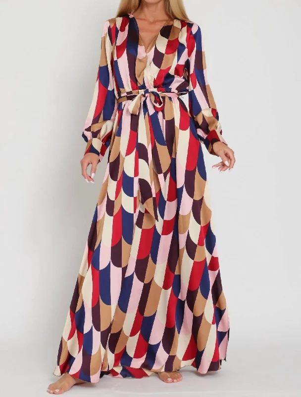 women's checkered dressesFabulous & Flattering Long Sleeve Maxi Dress In Multi Color