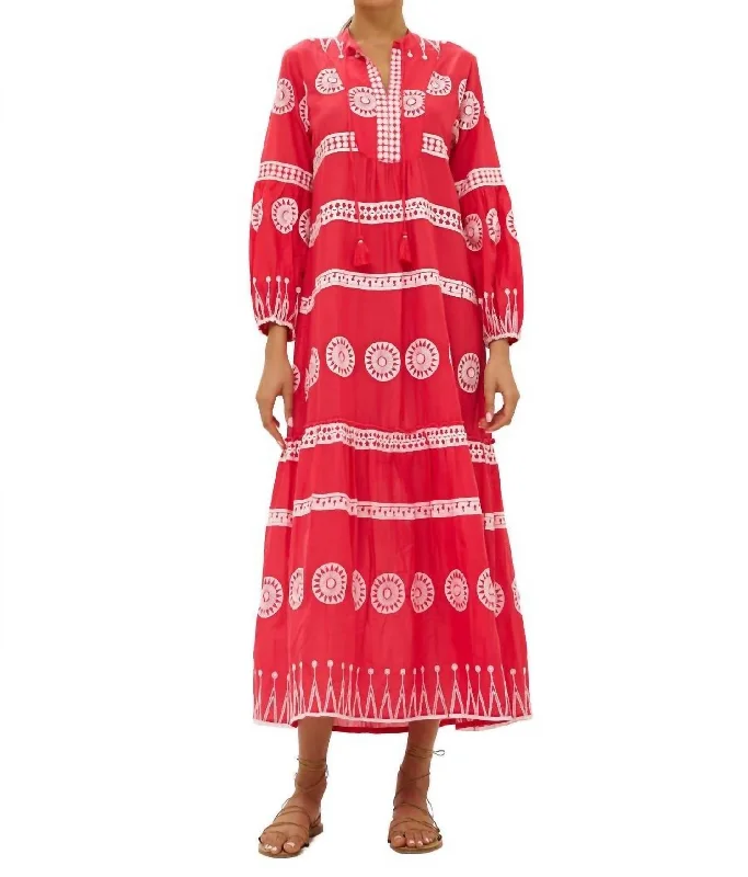 Laced-Up DressV Neck Maxi Dress In Soleil Red