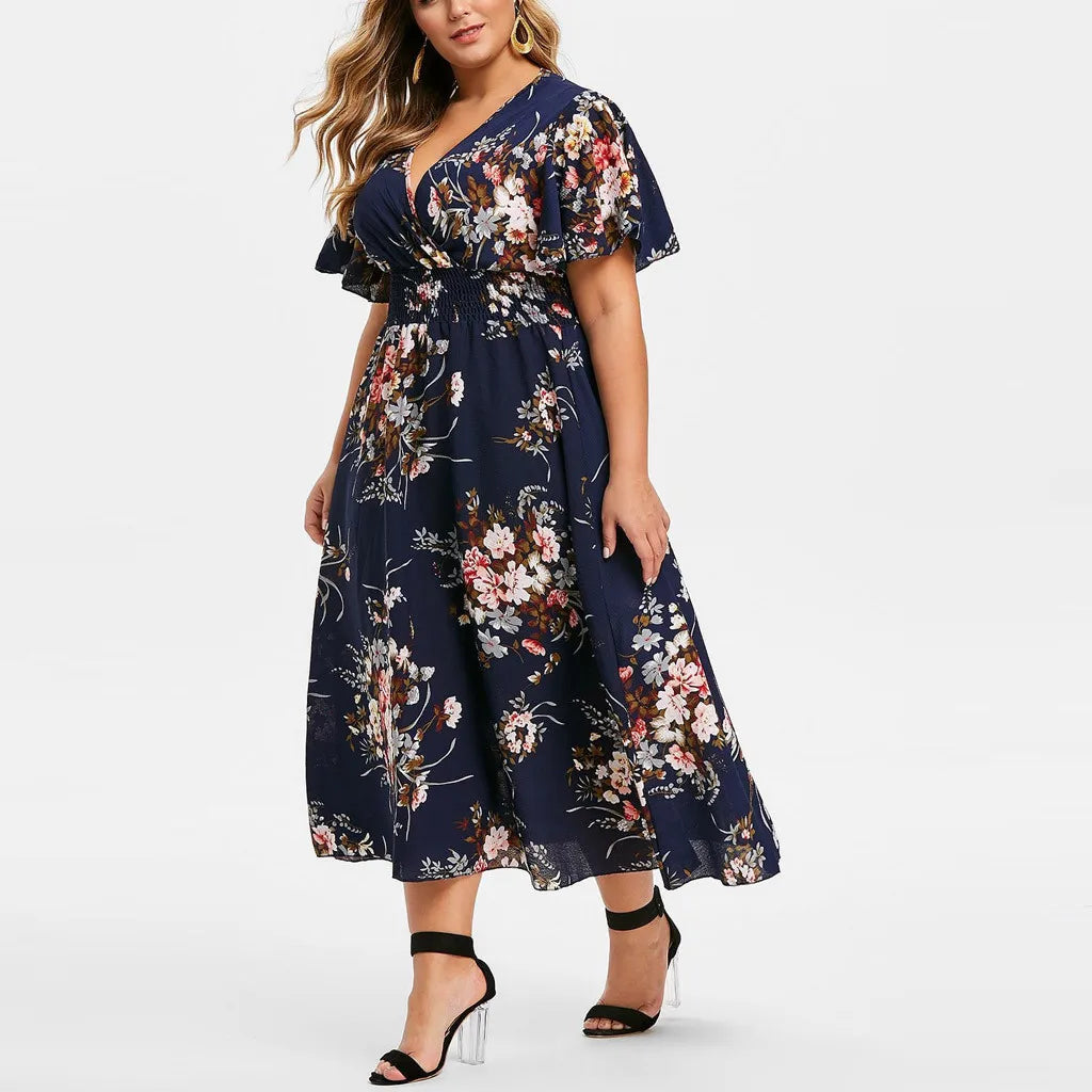 women's halter dressesWomen's Chiffon Floral Fashion Designer 5XL Maxi Long Dresses (Plus Size)