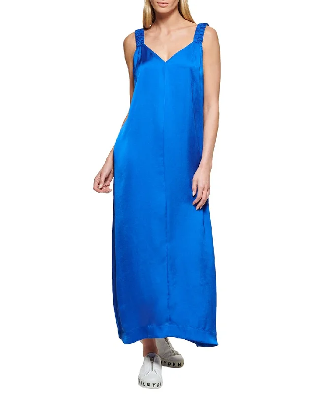 women's neon dressesDKNY Ruched Strap Maxi Dress