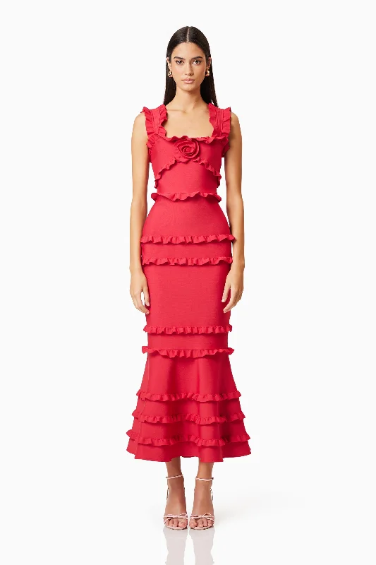 Jersey DressKimberly Frill Maxi Dress in Red