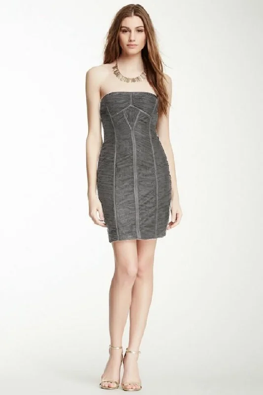 Mermaid Dress0 - bcbgmaxazria grey ruched tulle strapless mini dress