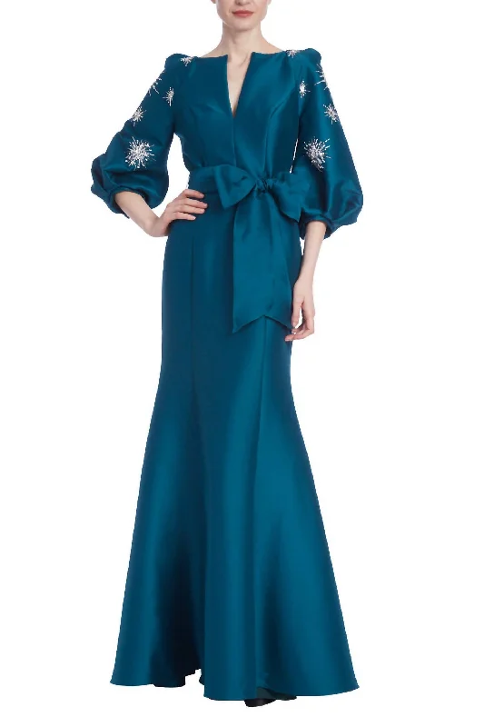 Cold-Shoulder DressMikado Shirt Maxi Dress In Teal