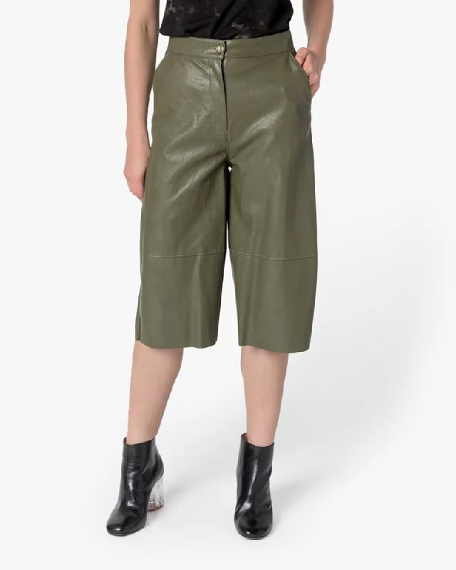 women's nursing pantsFaux Leather Shorts in Olive