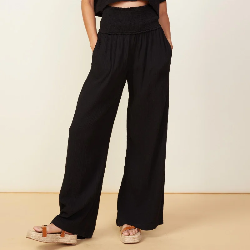 women's bootcut pantsGauze Smocked Flare Pant