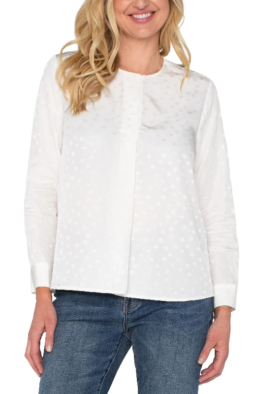 women's trendy pantsLONG SLEEVE POPOVER WOVEN BLOUSE