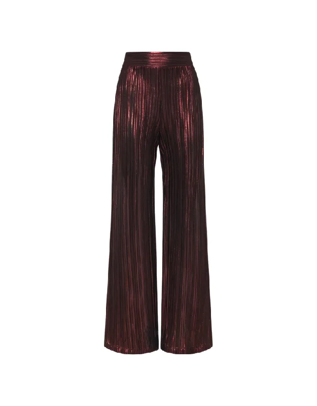 women's high-slung pantsNightcap Clothing Metallic Pleated Wide Leg Pants in Autumn Bronze