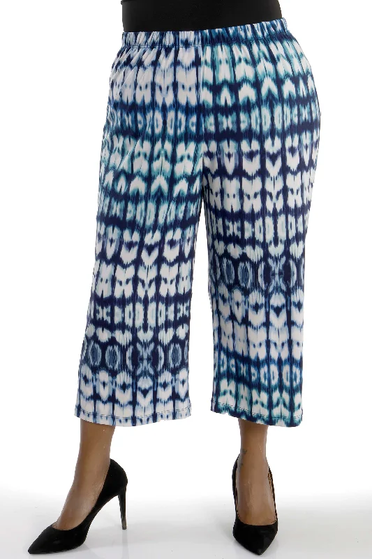 women's petite pantsVikki Vi Jersey Blue Tribal Crop Pant