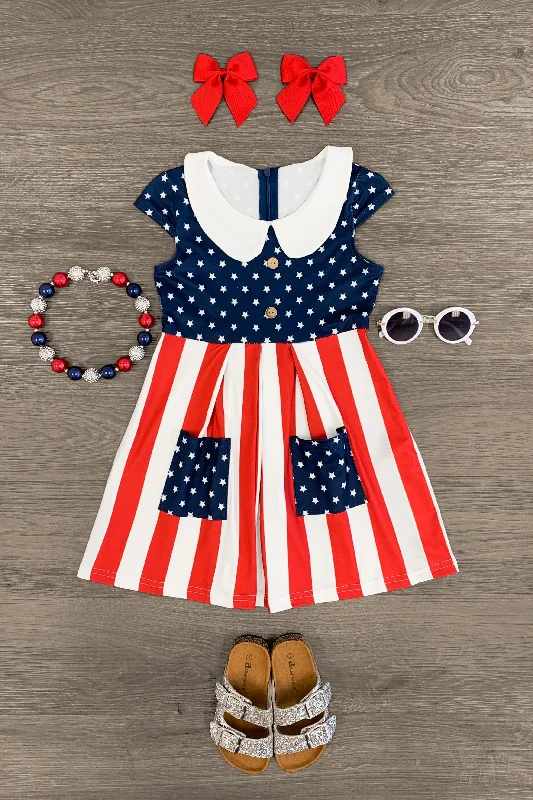 Zip-Up DressAmerican Flag Collar Dress