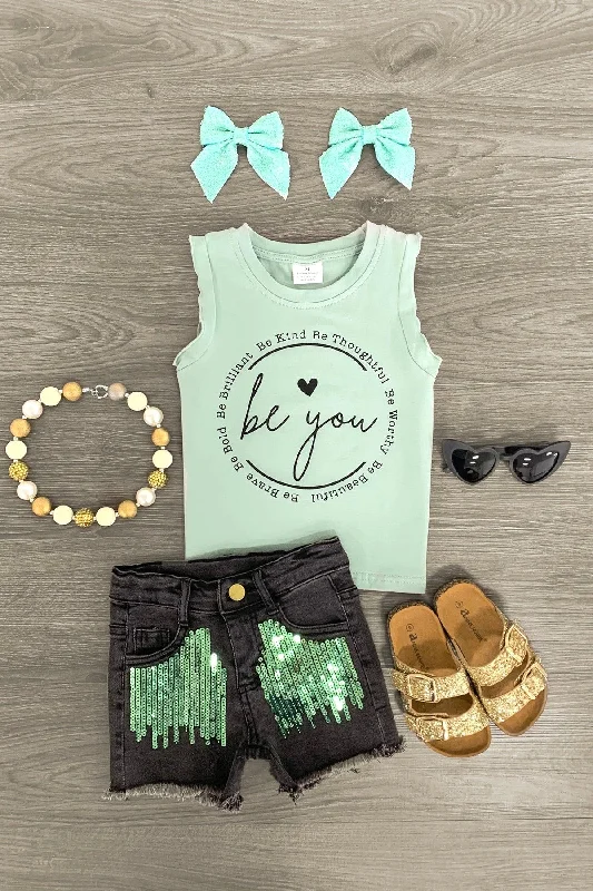 Casual Dress"Be You..." Sequin Denim Short Set