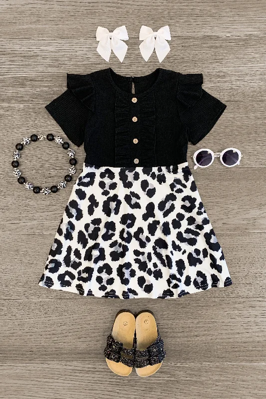 Party DressBlack & White Leopard Ruffle Dress