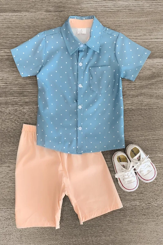 Nursing DressBlue Polka Dot Button Down Short Set