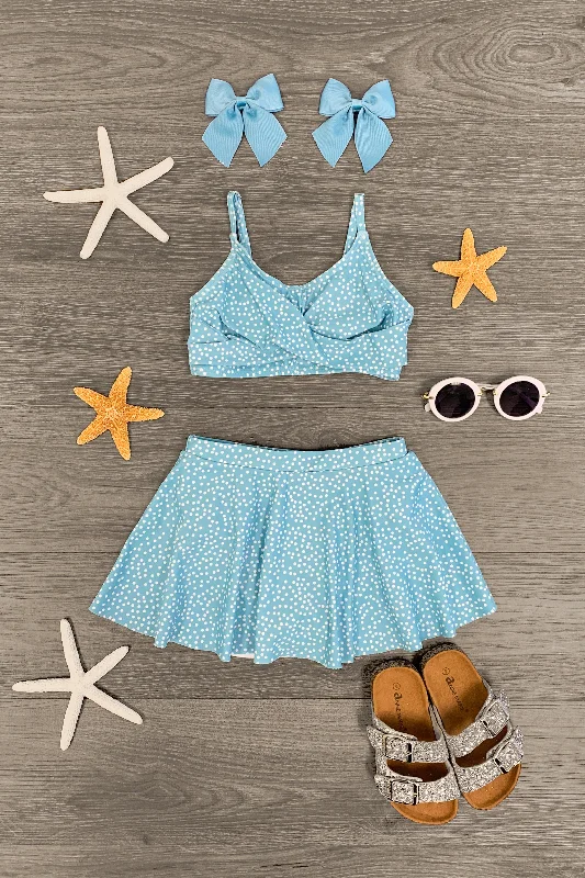 Velveteen DressLight Blue & White Polka Dot Swim Skirt Set